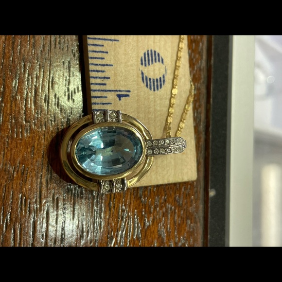 14KT Blue Topaz & Diamond Pendant - Picture 6 of 6